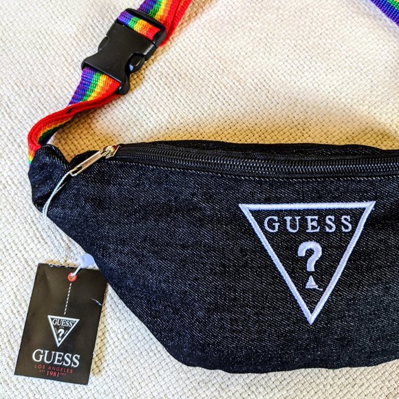 Guess? | Rainbow Strap Denim Logo Fanny Pack - Picture 2 of 7